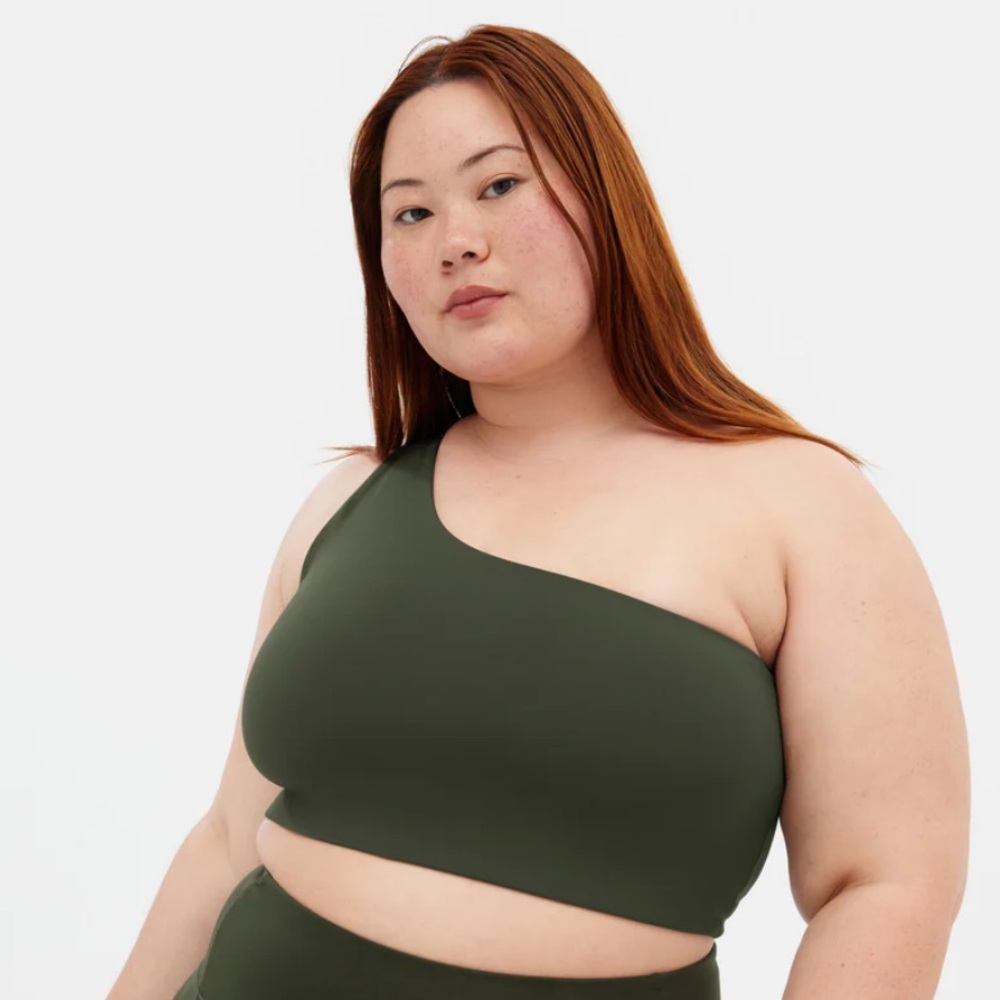 SET ! Girlfriend Collective Matcha Green One Shoulder Bra & Skirt Complete Set